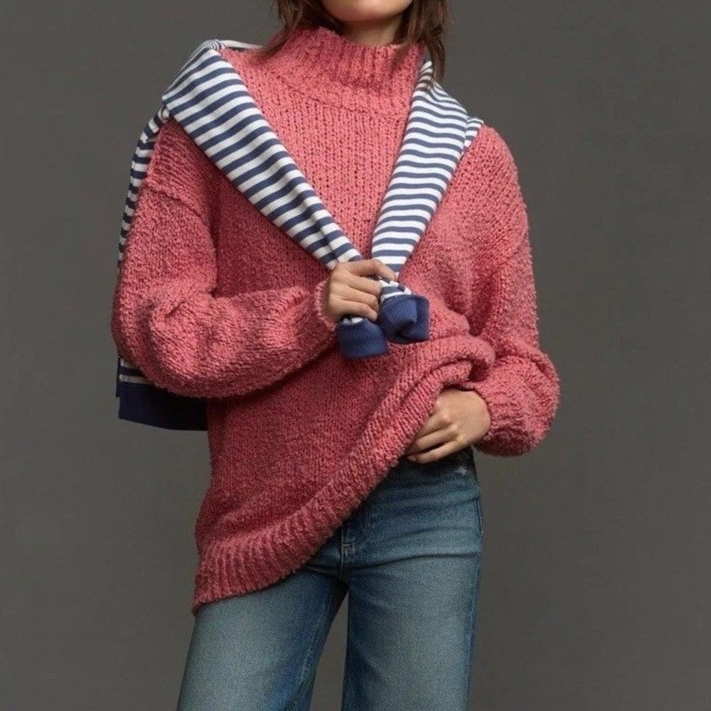 Anthropologie "The Need-It" Oversized Mock Neck Sweater Rose Pink Women's XS